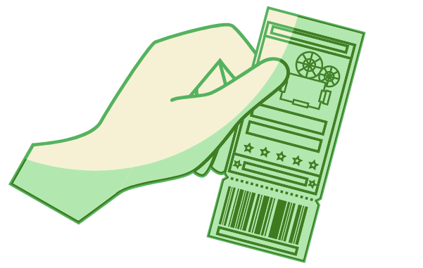 Hand holding a cinema ticket